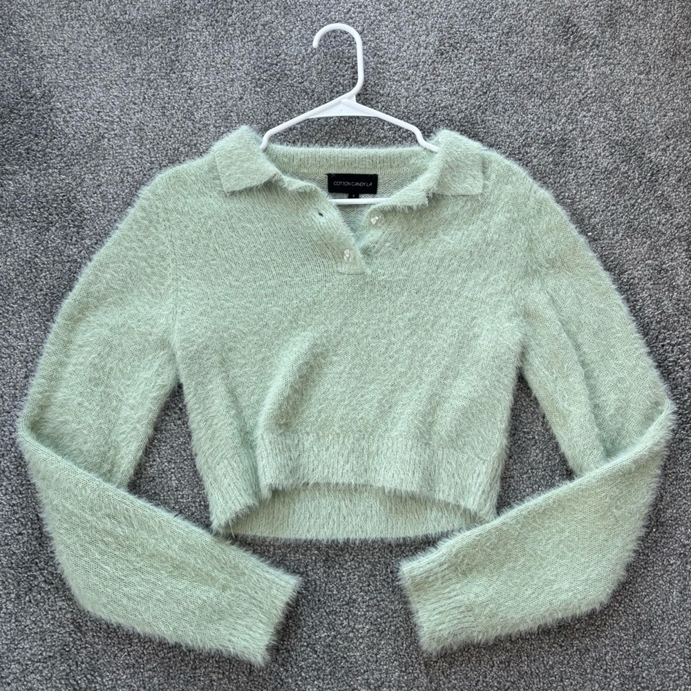 Cotton Candy LA Mint Green Fuzzy Sweater - Picture 2 of 4